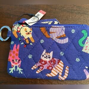 Vera Bradley Zip ID Case with Key Ring in Catnip Christmas NEW